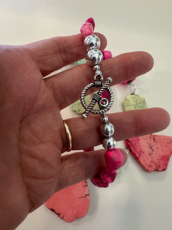 Handmade Western Boho Pink & Green Stone Statement Jewelry Set - 3pc - Picture 10 of 13